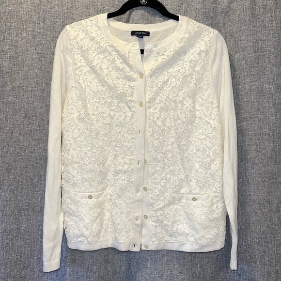 Women's Land End Lace overlay cardigan Medium - Picture 1 of 6